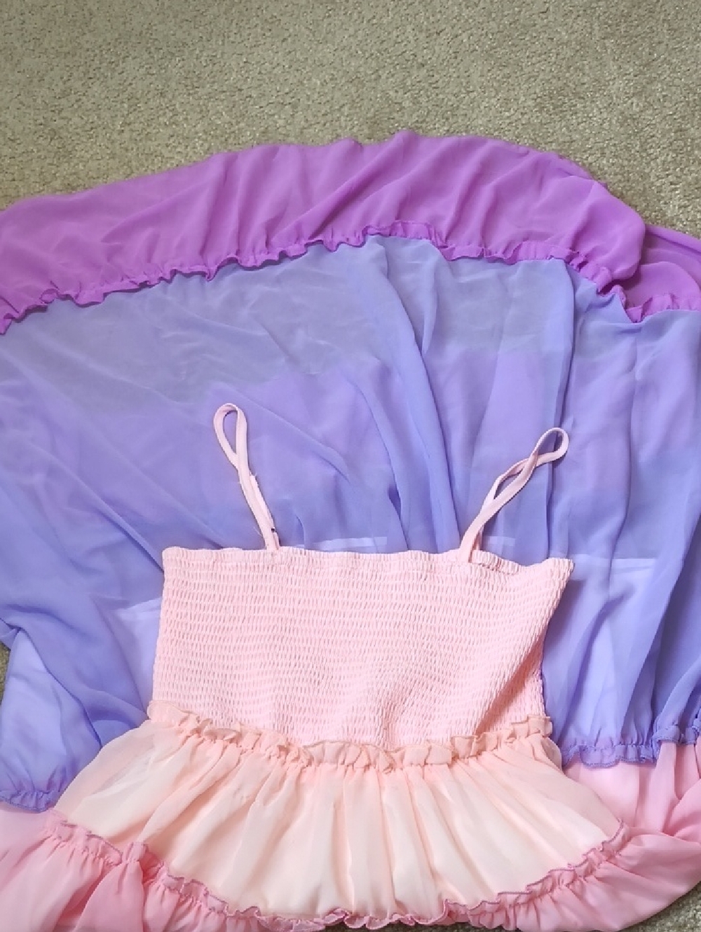 Pastel Pink multi-Colored Ruffled Sundress Adjustable Straps Size M P15